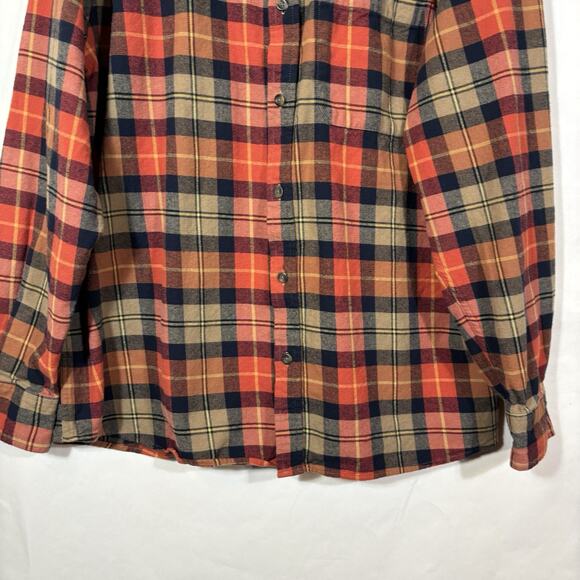 Eddie Bauer Mens Flannel Shirt XXL Orange Bristol Harvest Plaid Button Up Cotton - Picture 5 of 14